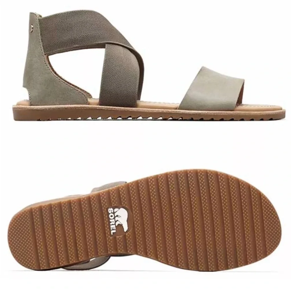 Sorel Ella Criss Cross Sandals Sage Green Suede size 8